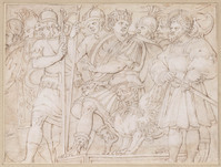 B 033
<br/>
Lars Porsenna op een troon temidden van soldaten
<br/>
<em>Polidoro da Caravaggio (ca.1499-1543) - kopie naar</em>